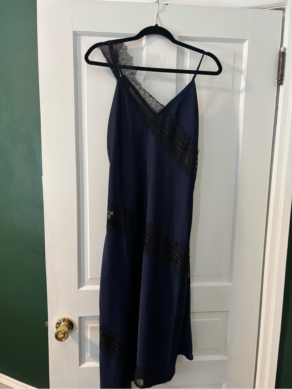 House of Harlow 1960 Navy Slip Dress with Black Lace Trim